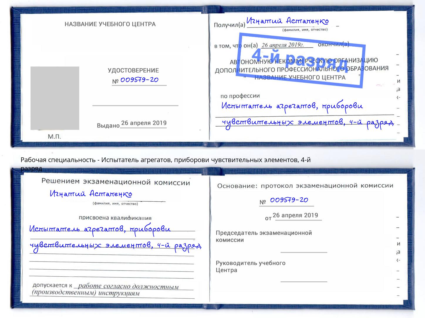 корочка 4-й разряд Испытатель агрегатов, приборови чувствительных элементов Муром