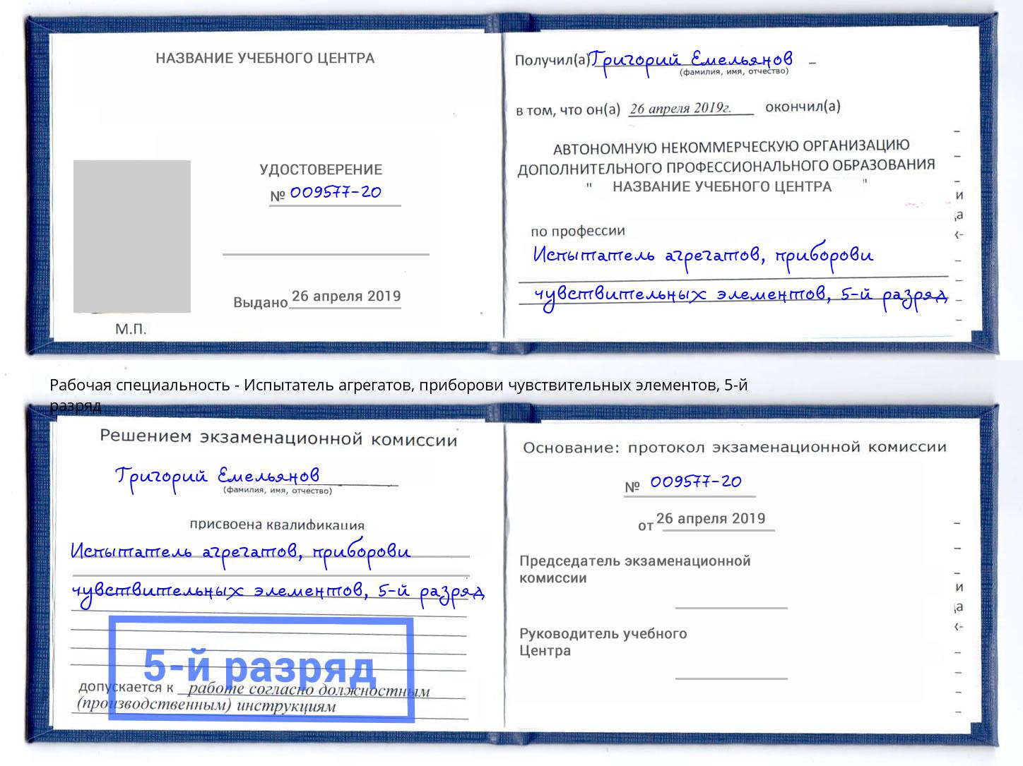 корочка 5-й разряд Испытатель агрегатов, приборови чувствительных элементов Муром