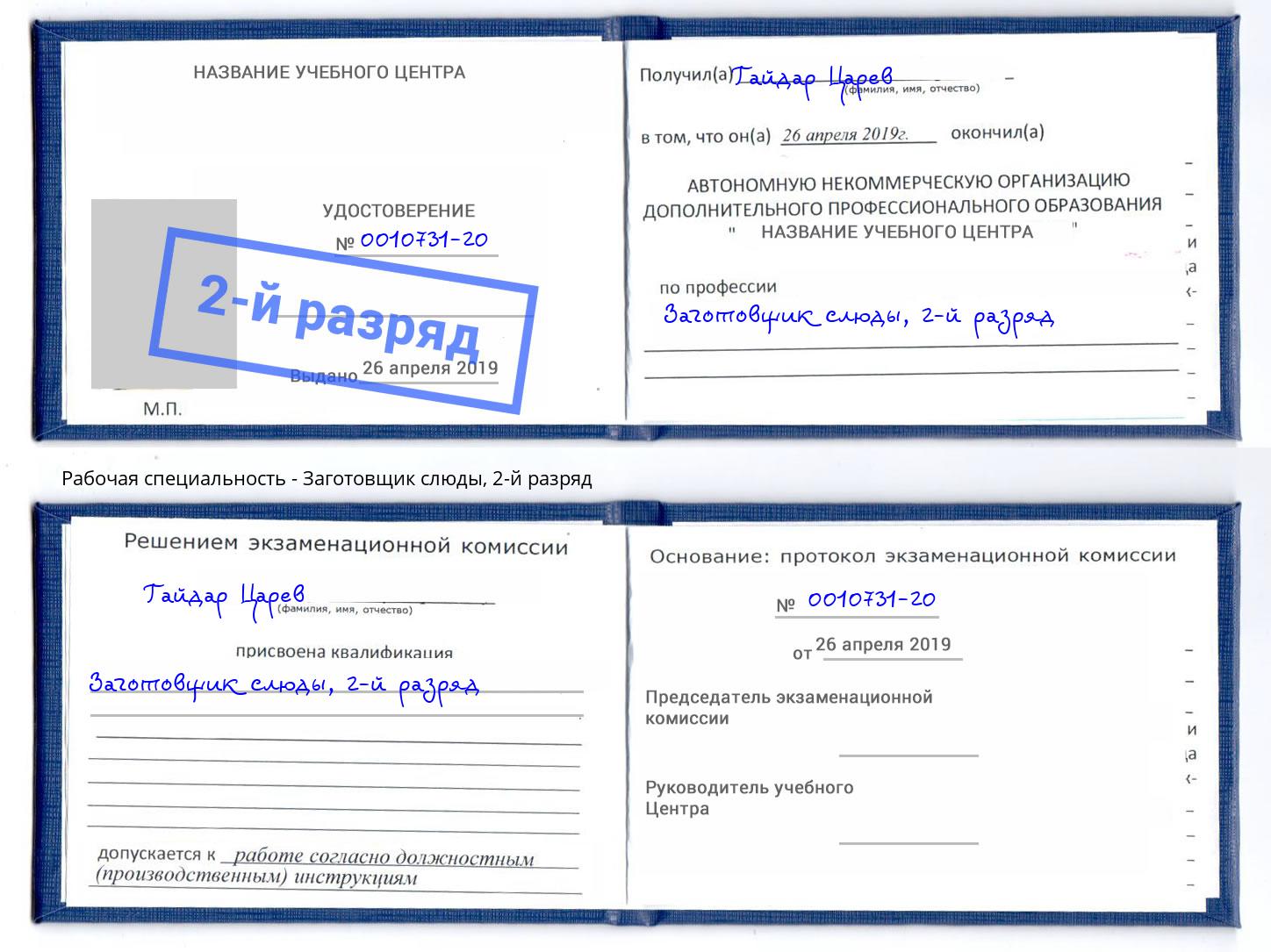 корочка 2-й разряд Заготовщик слюды Муром