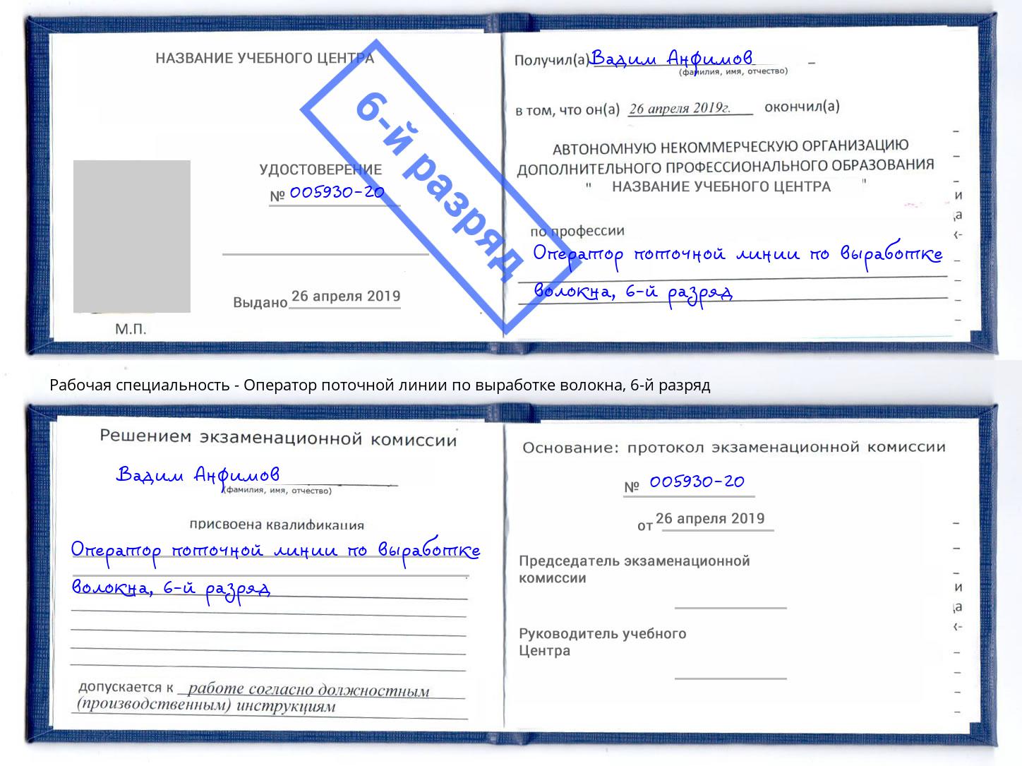 корочка 6-й разряд Оператор поточной линии по выработке волокна Муром