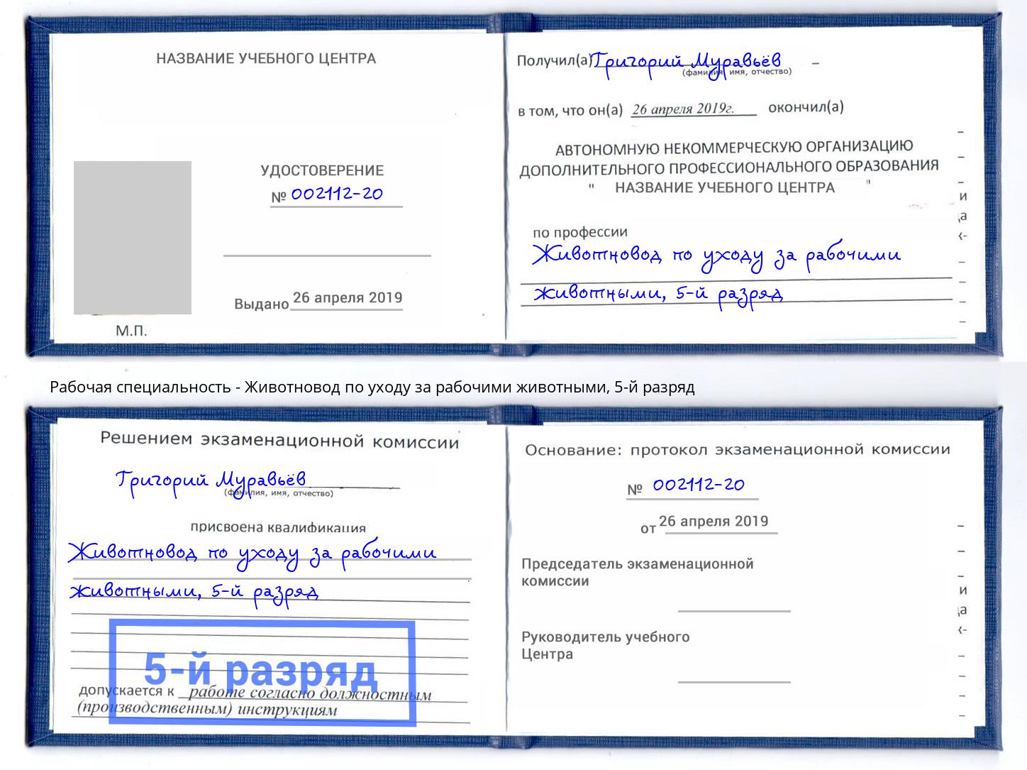 корочка 5-й разряд Животновод по уходу за рабочими животными Муром
