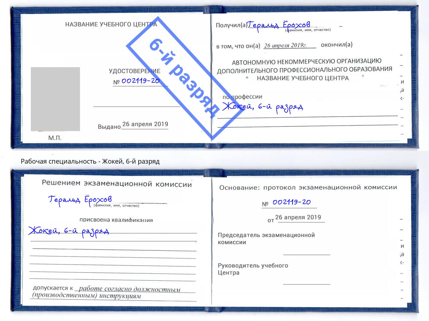корочка 6-й разряд Жокей Муром