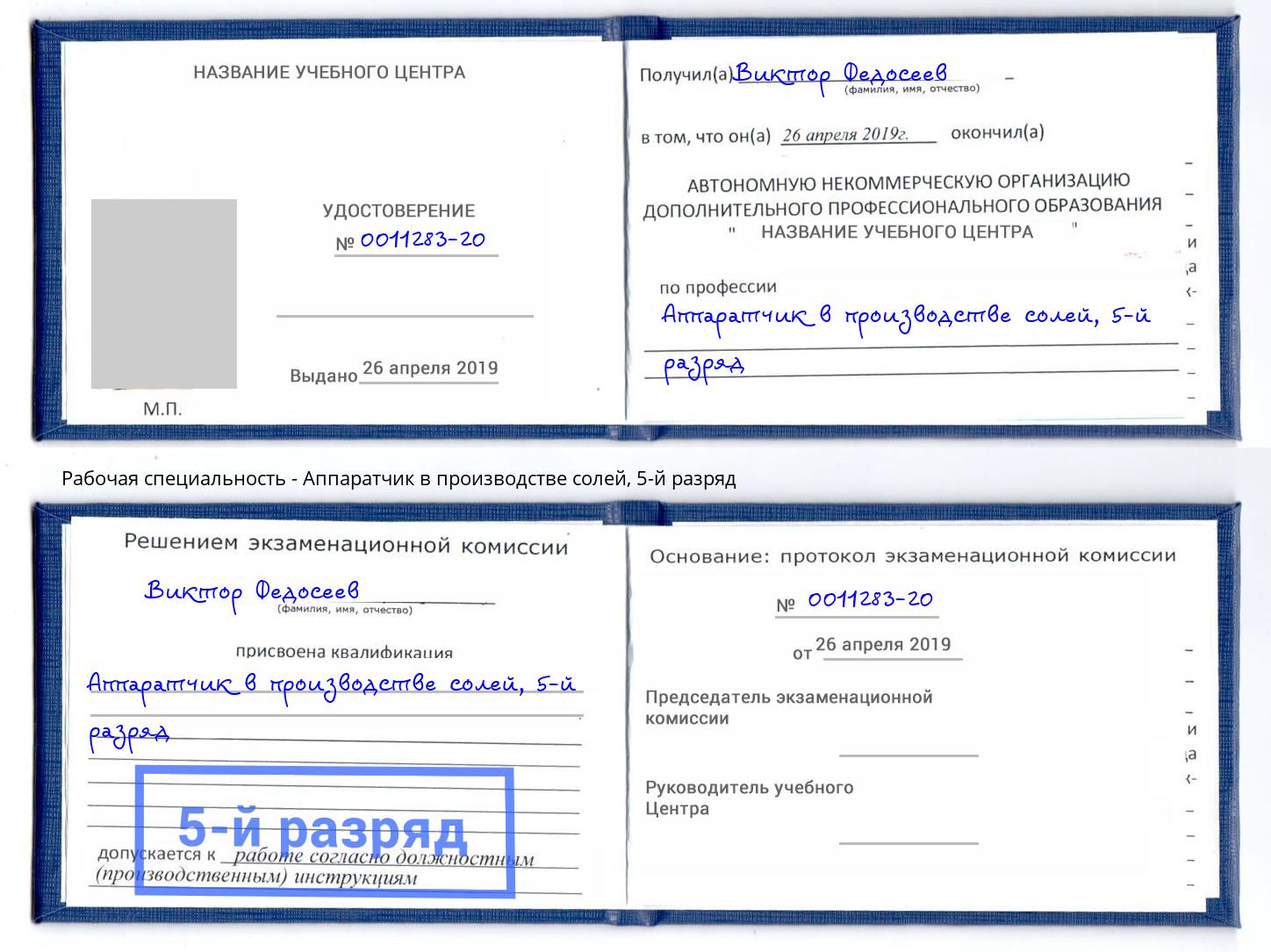 корочка 5-й разряд Аппаратчик в производстве солей Муром