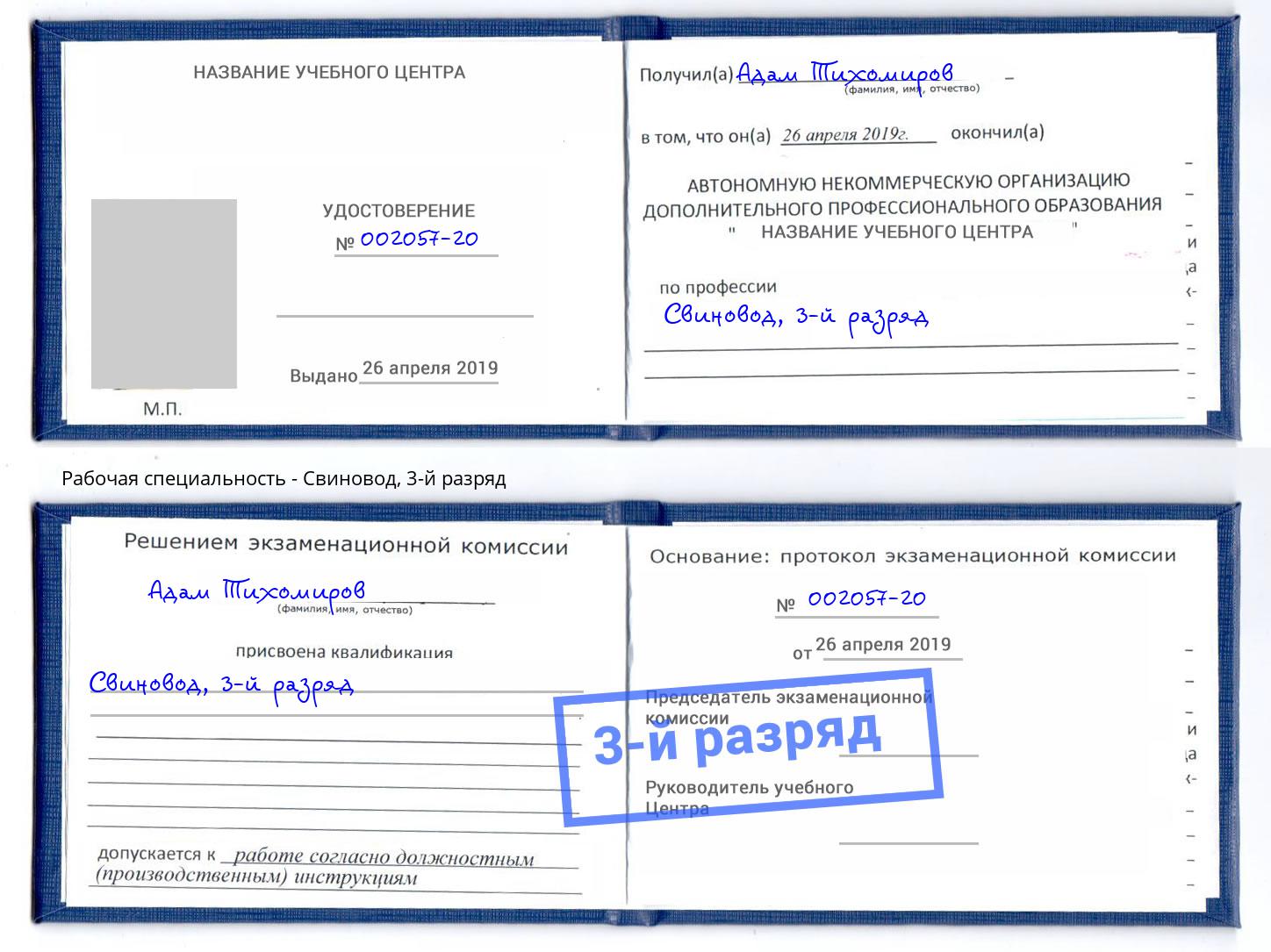 корочка 3-й разряд Свиновод Муром