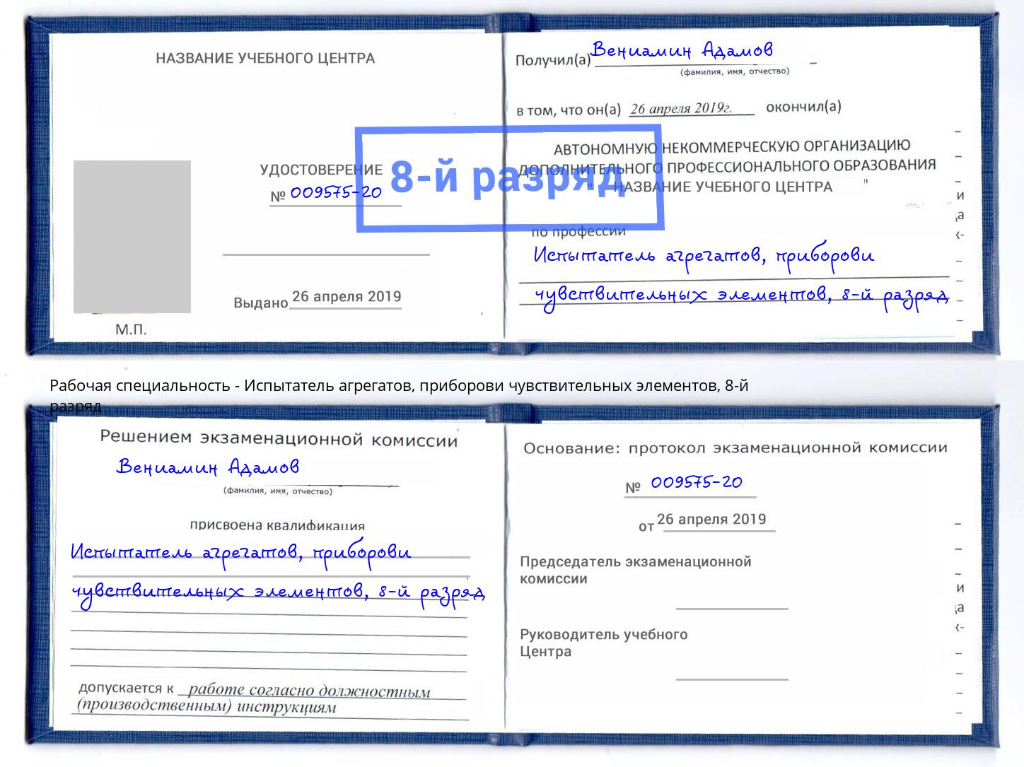 корочка 8-й разряд Испытатель агрегатов, приборови чувствительных элементов Муром